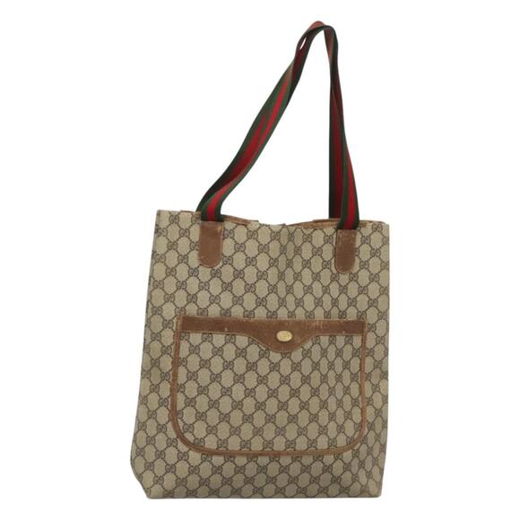 GUCCI GG Supreme Web Sherry Line Tote Bag Pvc Beige Gold 53 02 53 02 - Picture 1 of 16